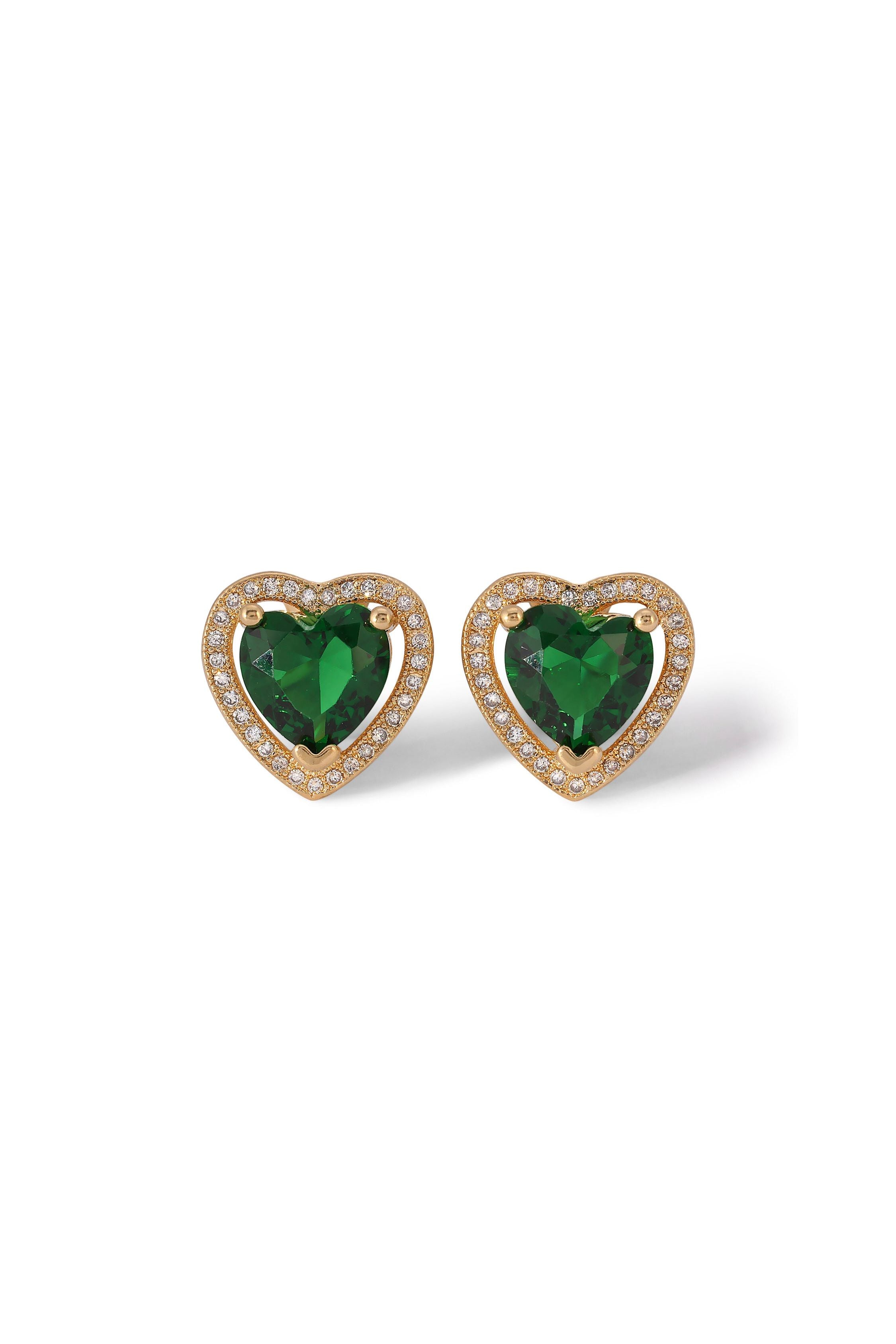 The Mini Heart Earrings - Emerald