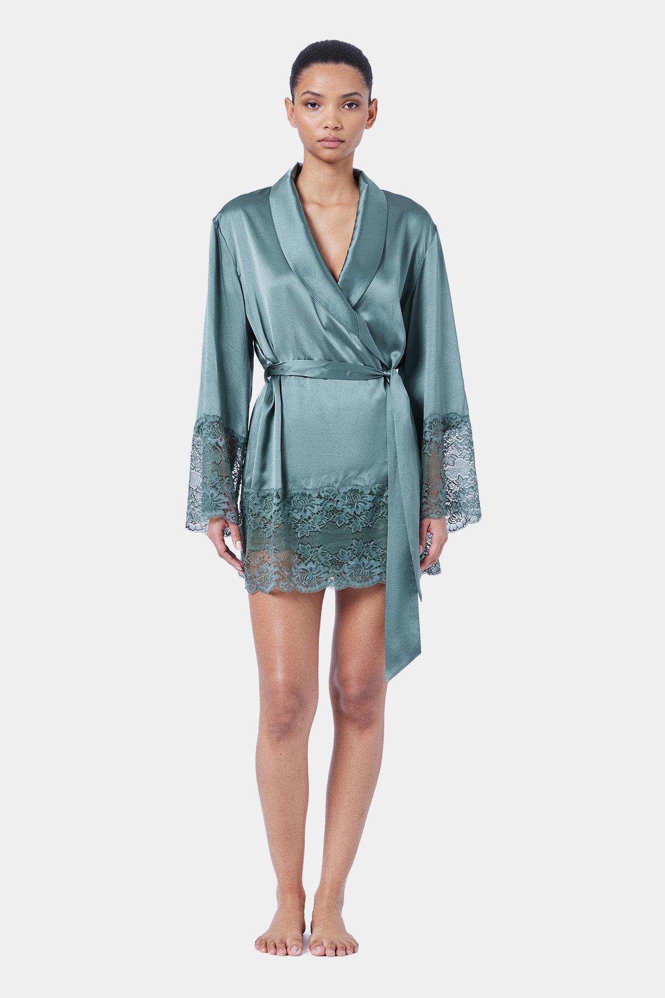 Ginia | Silk Lace Robe | Moss – Eclipse Sample Sales