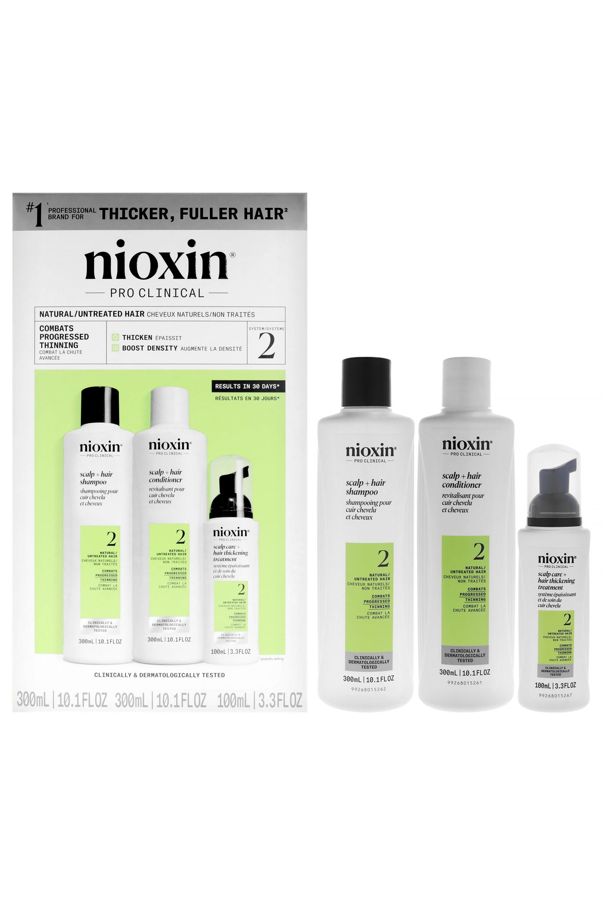 System 2 Kit by Nioxin for Unisex - 3 Pc 10.1oz Cleanser Shampoo, 10.1 Scalp Therapy Conditioner, 3.38oz Scalp and Hair Treatment