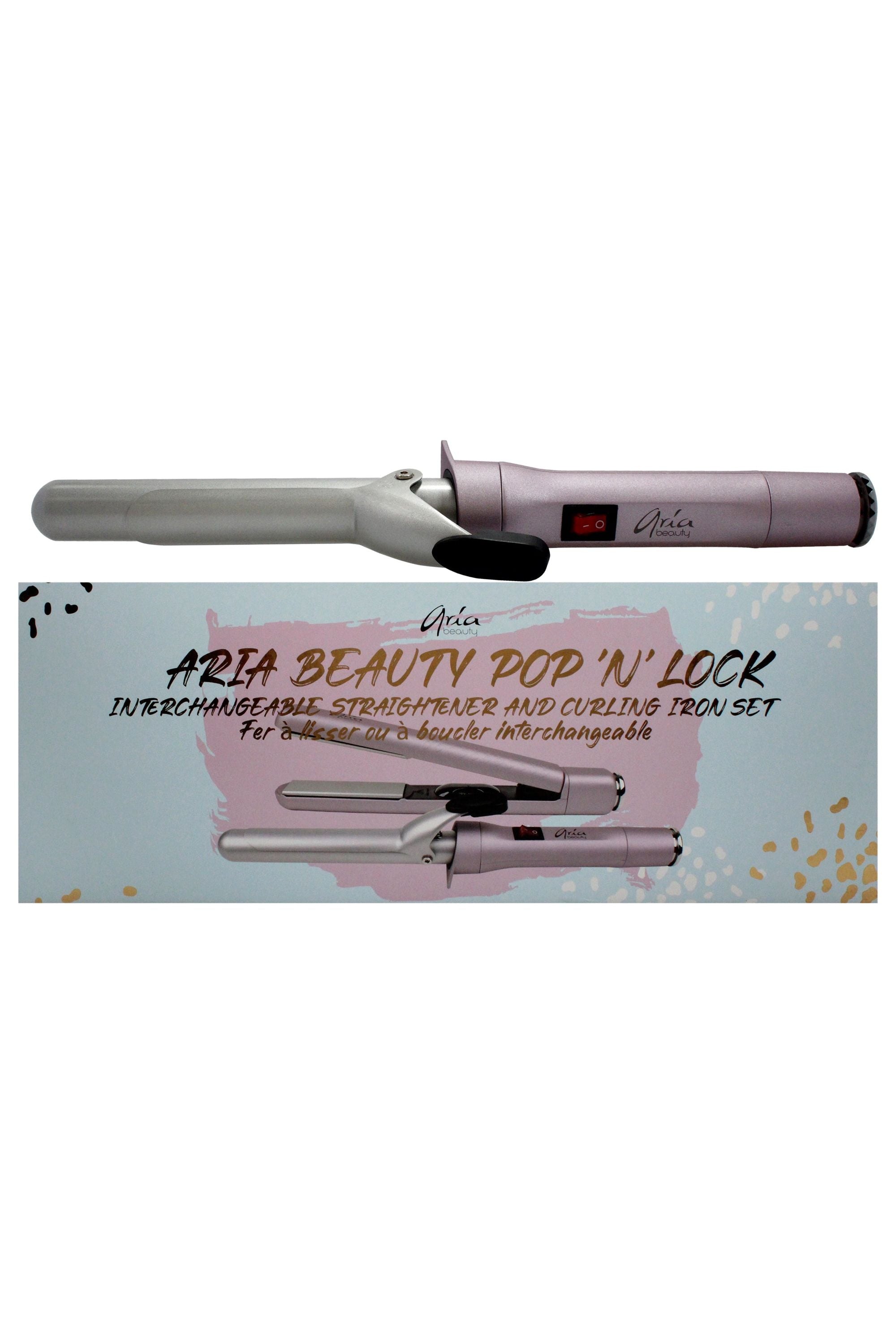 Pop N Lock Interchangeable Straightener and Curling Iron Set by Aria Beauty for Women - 2 Pc 1 Inch Flat Iron, 1 Inch Curling Iron