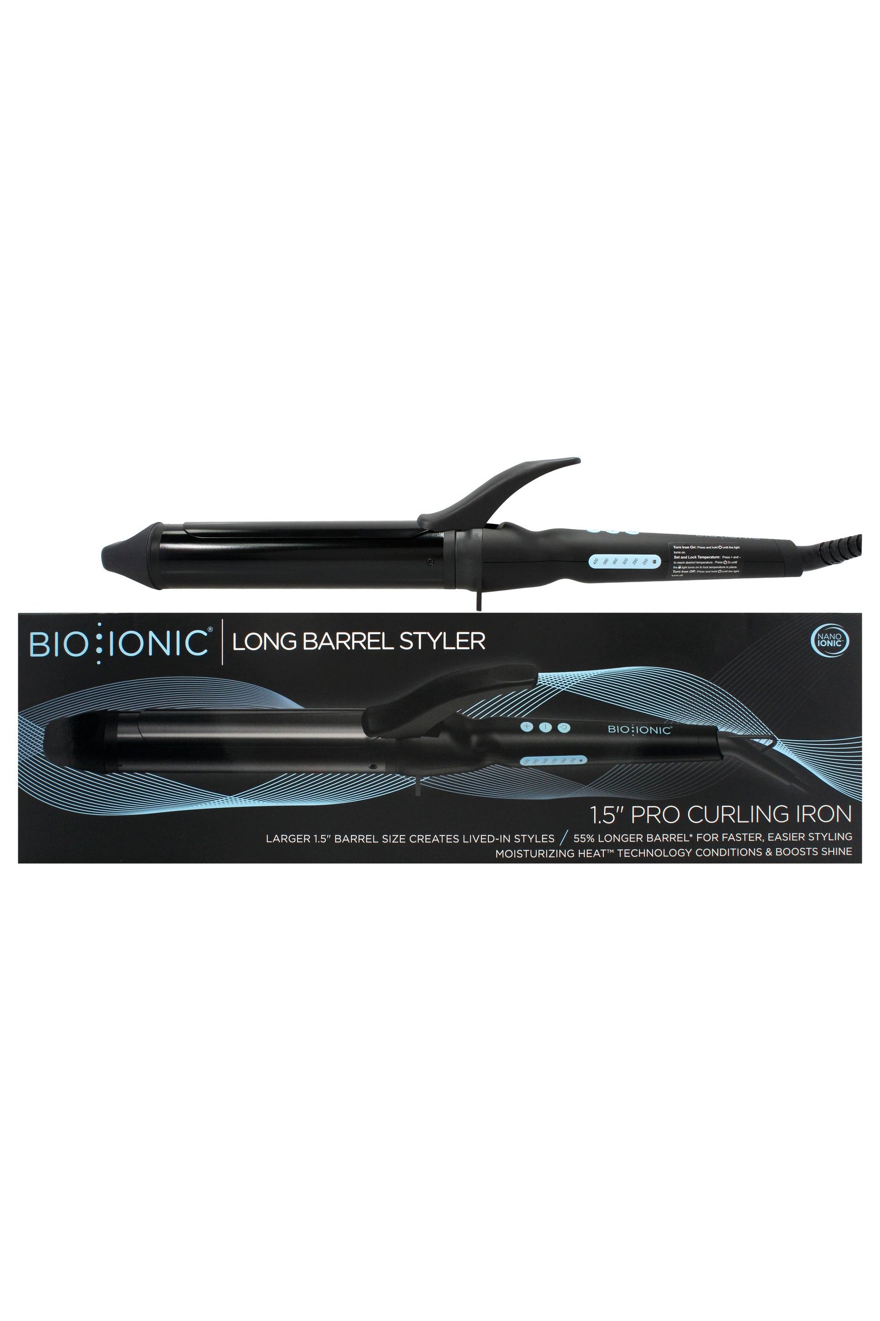 Long Barrel Styler - Black by Bio Ionic for Women - 1.5 Inch Curling Iron