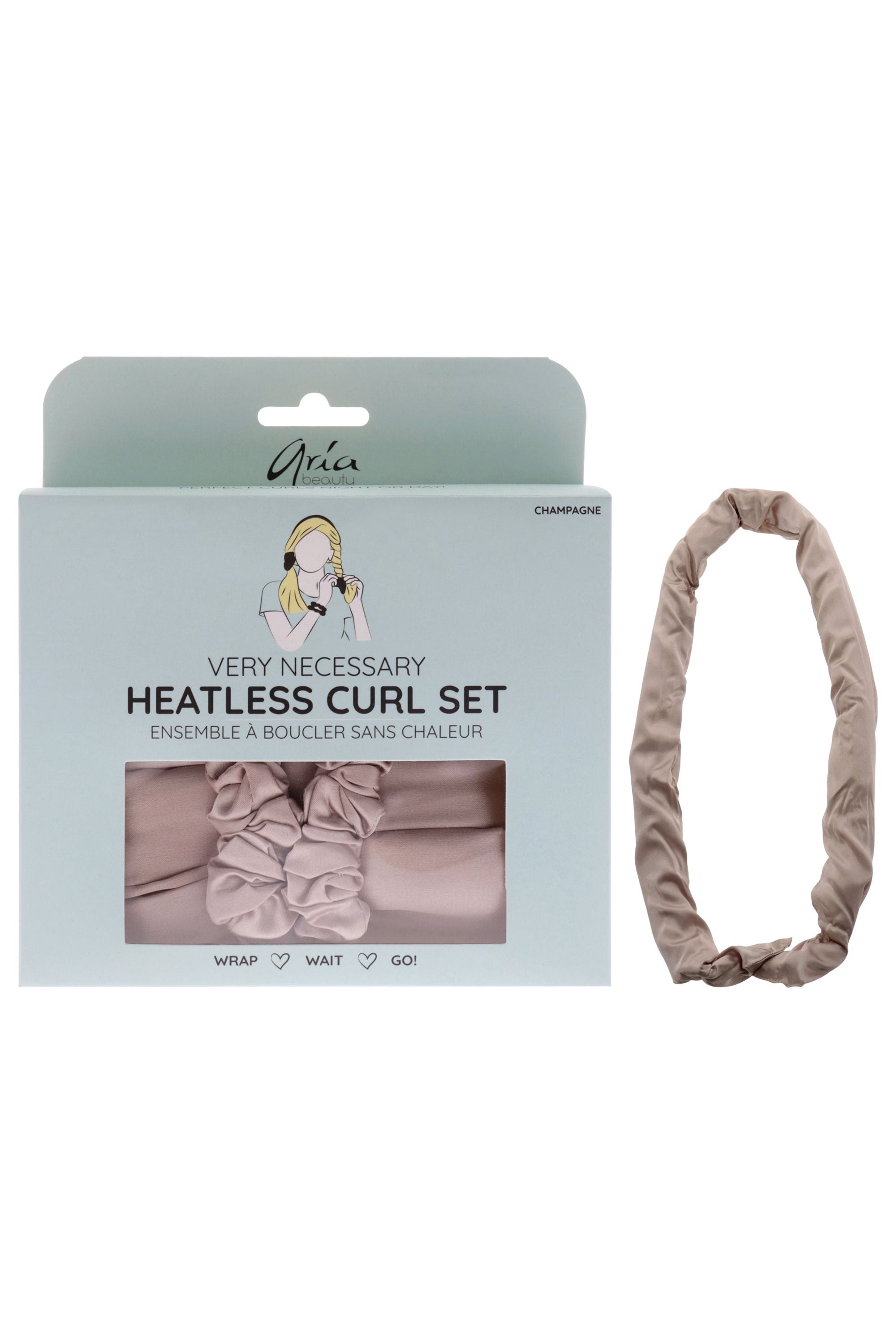 Very Necessary Heatless Curl Set - Champagne by Aria Beauty for Women - 3 Pc 1 Curling Rod Headband, 2 Scrunchies