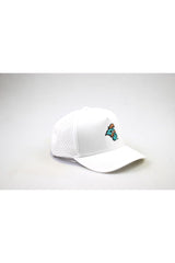 The Costal Carolina University Gameday Hat is a white snapback featuring small side ventilation holes and a vibrant, officially licensed embroidered teal and orange animal head logo on the front, perfect for your gameday look. Displayed against a plain white background.