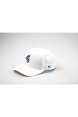 The Costal Carolina University Gameday Hat is a white snapback with perforated side panels, an embroidered blue and brown bird logo on the front, and a blue NR tag—officially licensed and shown on a plain white background.