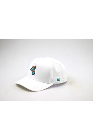 The Costal Carolina University Gameday Hat is a white snapback with perforated side panels, an embroidered blue and brown bird logo on the front, and a blue NR tag—officially licensed and shown on a plain white background.