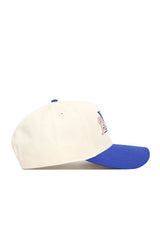 The No Rivals Boise State Triangle Game Cap Hat is a white snapback baseball cap with a blue brim, shown in side view. The structured fit features a multicolored embroidered front design, partly visible from this angle.