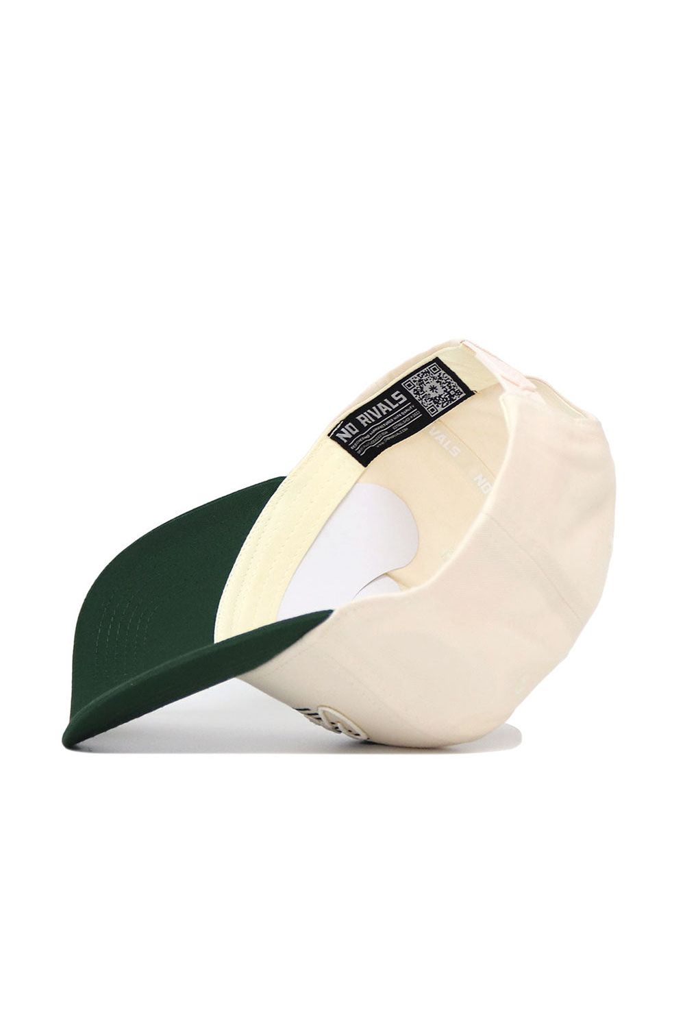 The Colorado State Triangle Game Cap Hat by No Rivals is cream-colored with a dark green brim, shown inside-out to reveal its interior label, structured fit, visible stitching, and inner details.