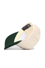 The Colorado State Triangle Game Cap Hat by No Rivals is cream-colored with a dark green brim, shown inside-out to reveal its interior label, structured fit, visible stitching, and inner details.