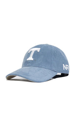 The No Rivals Tennessee Corduroy Hat - Unstructured - Sky Blue (B2B) features an unstructured 6-panel design, a white "T" on the front, NR initials on the side, and an adjustable strap for a custom fit.