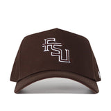 The Florida State Americano Hat (B2B) is a brown snapback with white FSU embroidery on the front, made from high-quality cotton for a structured fit.