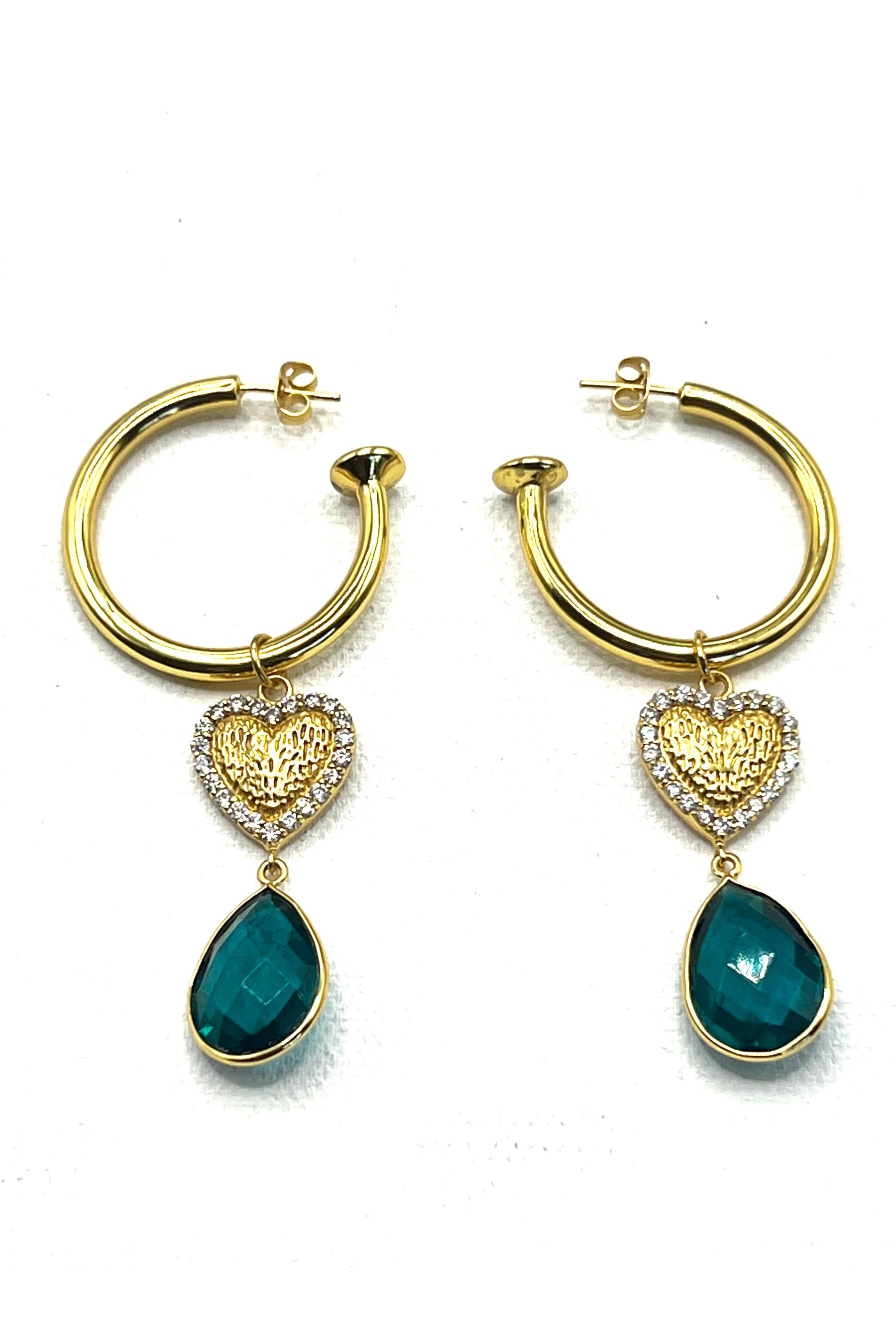 The Heart & Emerald Hoops