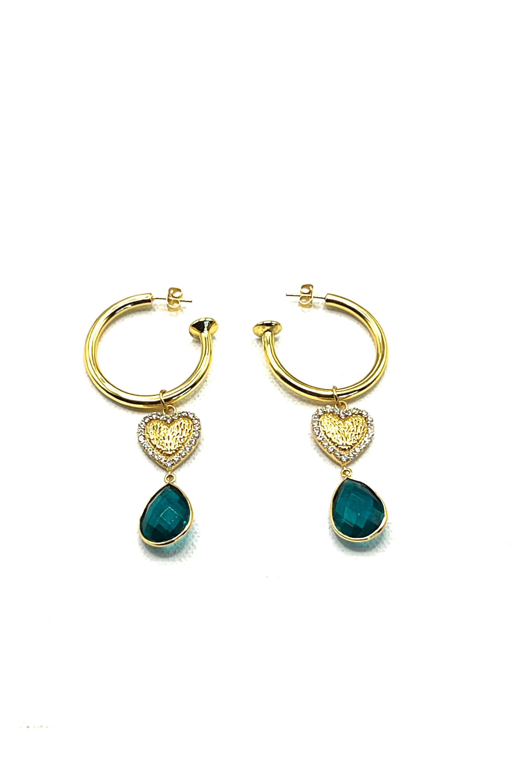 The Heart & Emerald Hoops
