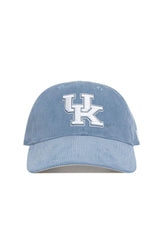 The No Rivals Kentucky Corduroy Hat - Unstructured - Sky Blue (B2B) features a light blue 6-panel corduroy design and a white embroidered UK logo on the front, displayed against a plain white background.