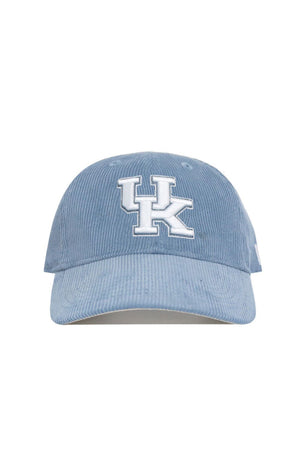The No Rivals Kentucky Corduroy Hat - Unstructured - Sky Blue (B2B) features a light blue 6-panel corduroy design and a white embroidered UK logo on the front, displayed against a plain white background.