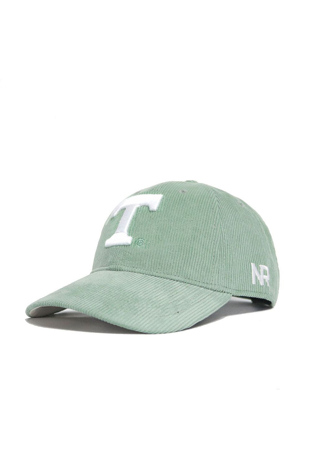 The No Rivals Tennessee Corduroy Hat - Unstructured in Spring Green features a white embroidered T on the front and white NR lettering on the side.