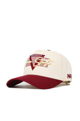 A premium structured fit cotton baseball cap by No Rivals, featuring Iowa State Triangle embroidery, a maroon bill, and "NR" stitched on the side.