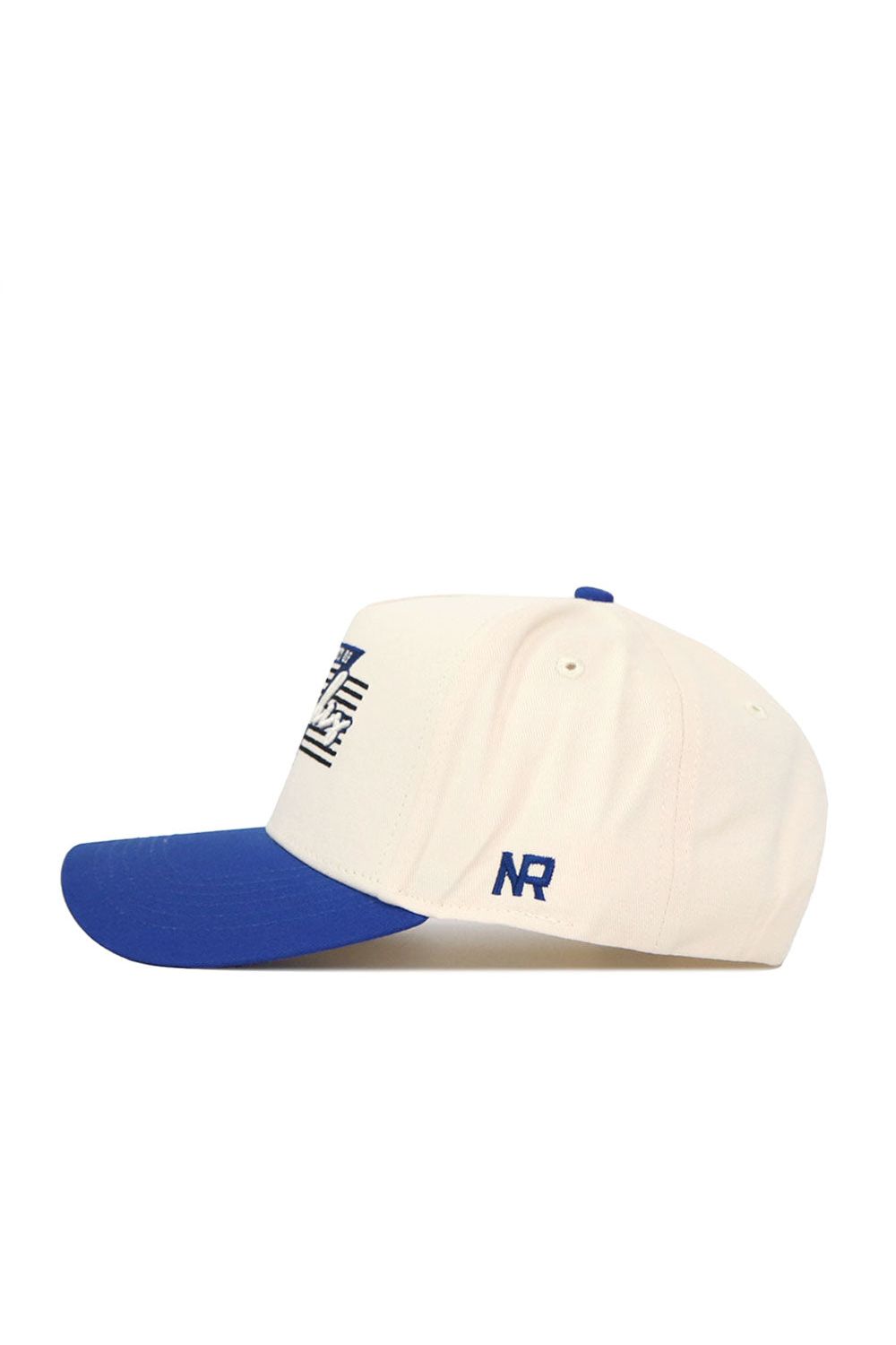 The No Rivals Memphis Triangle Game Cap Hat is a stylish snap back with a structured fit in white and blue, crafted from high-quality cotton.
