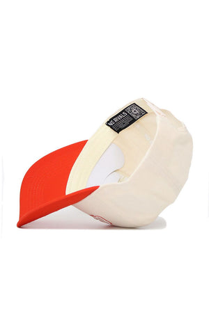 The Oklahoma State Triangle Game Cap Hat by No Rivals features a red bill, cream crown, and an interior black and white "NO RIVALS." label. This officially licensed snapback delivers comfort and standout style.