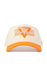 The No Rivals Tennessee Triangle Game Cap Hat features a cream crown with an orange brim, University of Tennessee accents, and a bold orange V embroidered on the structured front. This snapback is officially licensed.
