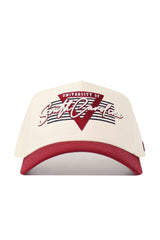 The No Rivals South Carolina Triangle Game Cap Hat is a beige and maroon snapback featuring "University of South Carolina" above a red triangle and stripes, crafted from high-quality cotton for a structured fit.