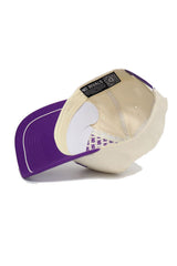 The Tarleton State Texans ALOYO Hat by No Rivals features a structured cream and purple snapback design with a curved purple brim, white stitching, and an inside label that reads "NO RIVALS.