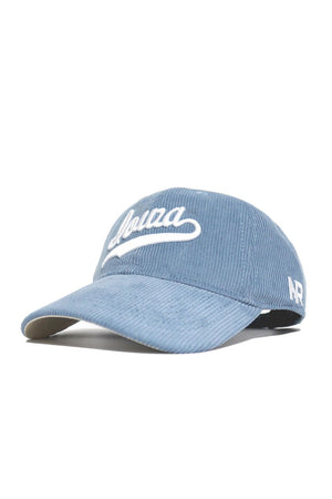 Introducing the Iowa Corduroy Hat from No Rivals’ Spring Showers Collection—a sky blue unstructured 6-panel baseball cap crafted in soft corduroy. "Alexa" is delicately embroidered in white script across the front, while crisp white NR initials accent the side. Designed for comfort, it comes with an adjustable strap and is beautifully presented against a clean white background.