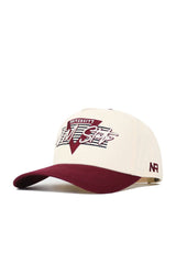 The No Rivals New Mexico State Triangle Game Cap Hat is a white and maroon snapback with a structured fit for lasting style.