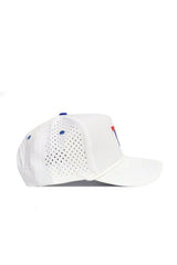 The LA Tech Gameday Hat is a white snapback baseball cap with perforated side panels for ventilation and blue accents, shown in left profile against a plain white background—perfect for your gameday fit.