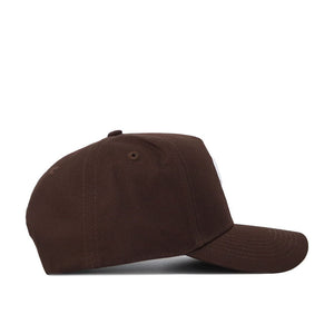 The Syracuse Americano Hat is a plain brown baseball cap with a structured fit, curved brim, button on top, and shown in a side profile view.