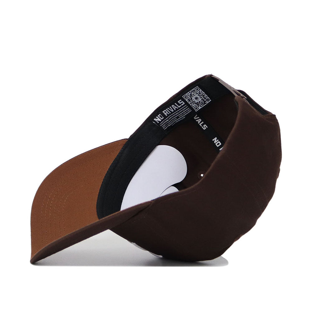 The Western Kentucky Americano Hat is shown upside down, displaying its black lining, white sweatband, snapback adjustment strap, and the words NO RIVALS printed on the inner band.