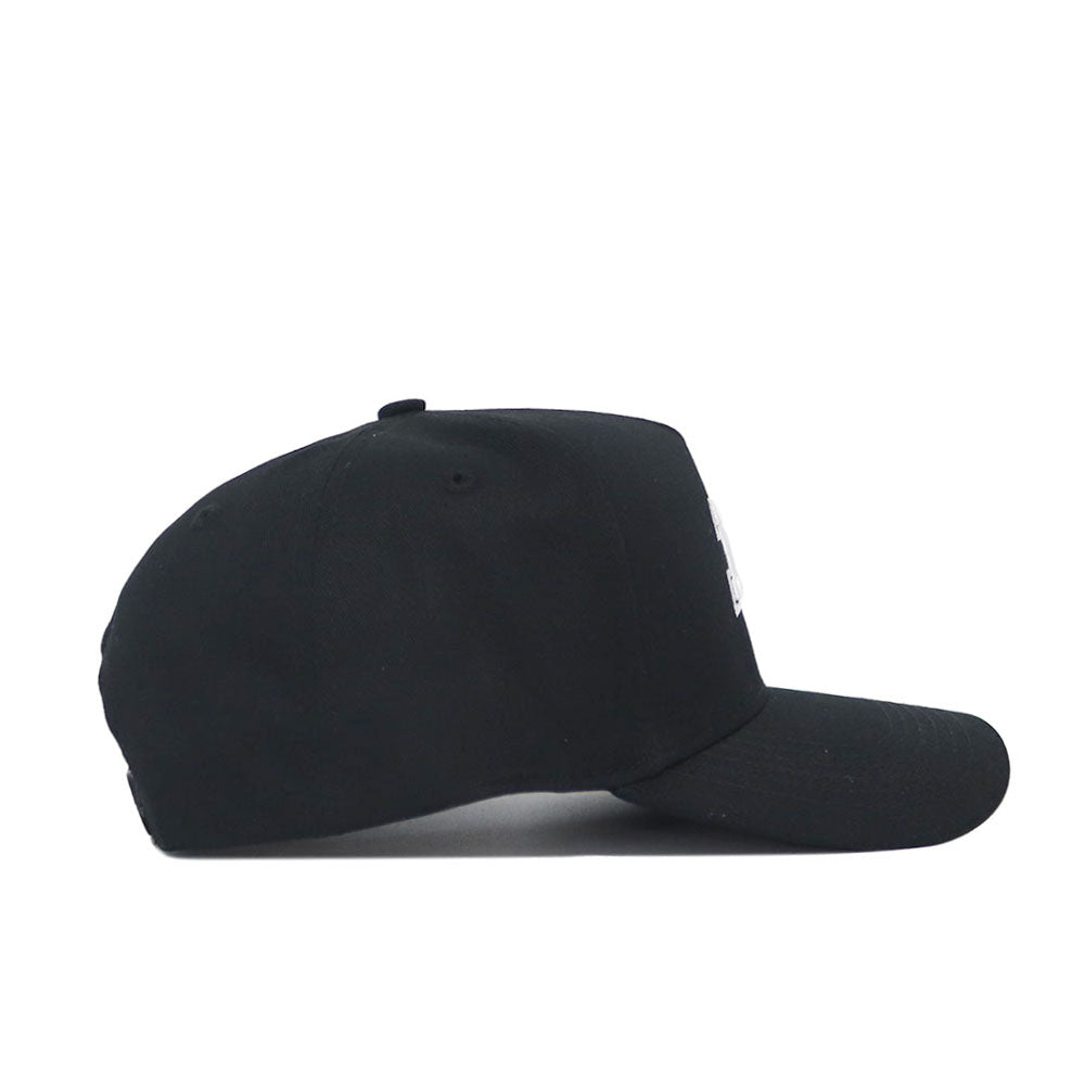 The Purdue Americano Hat, a plain black baseball cap made from high-quality cotton, is shown in side profile against a white background. It features a curved brim with no visible logos or designs on the visible side.
