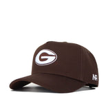 The Georgia Americano Hat is a brown snapback with a large white and gray “G” logo front, a small white “AR” on the left, plus a curved brim and structured crown for lasting style.