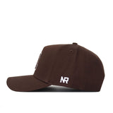 The University of Arizona Americano Hat is a brown cotton baseball cap with white NR embroidery near the back, a curved brim, visible stitching, and an adjustable snapback for a comfortable fit.