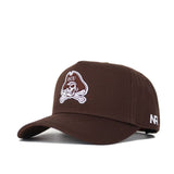 The ECU (East Carolina) Americano Hat is a dark brown cotton baseball cap featuring a white pirate skull and crossbones with ECU on the front, plus white-stitched NR on the side.