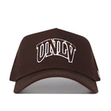 The University of Las Vegas (UNLV) Americano Hat is a high-quality brown cotton baseball cap with a structured fit and "UNLV" embroidered in white on the front.