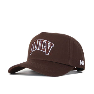 The University of Las Vegas (UNLV) Americano Hat is a brown snapback featuring white text, made from high-quality cotton for a structured fit.