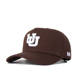 The Utah Americano Hat is a brown structured fit cap crafted from high quality cotton and features a white logo.