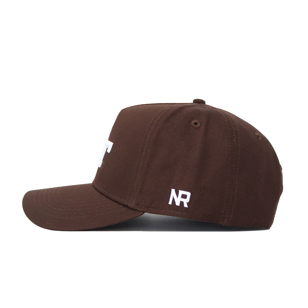 The Georgia Tech Americano Hat is a brown snapback made from high-quality cotton, featuring white lettering and a structured fit.