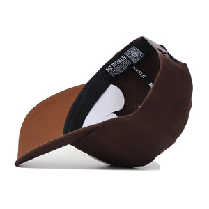 The Kentucky Americano Hat is shown upside down, revealing its black inner band with "NO RIVALS" in white, a QR code, and white cardboard inserts. The curved brim and crown are made from high-quality cotton for a structured fit.