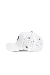 The Nevada Gameday Hat is a white mesh snapback featuring ventilation holes, a curved brim, and a small NR logo patch on the side—ideal for finishing your gameday look.