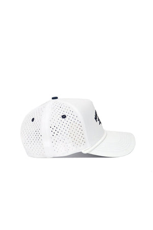 The Nevada Gameday Hat is a white snapback with perforated mesh back and side panels, shown from the side on a plain white background. It features a curved brim and ventilation holes—ideal for your gameday look.