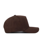 The NC State Americano Hat is shown from the side against a white background. This brown snapback hat features six panels, a curved brim, and is crafted from high-quality cotton.