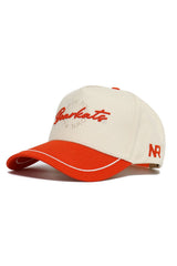 The SHSU Bearkats ALOYO Hat by No Rivals features a beige and orange snapback design, "Bearkats" in red script on the front, a red brim with white stripe, NR initials on the side, and high-quality cotton for comfort.