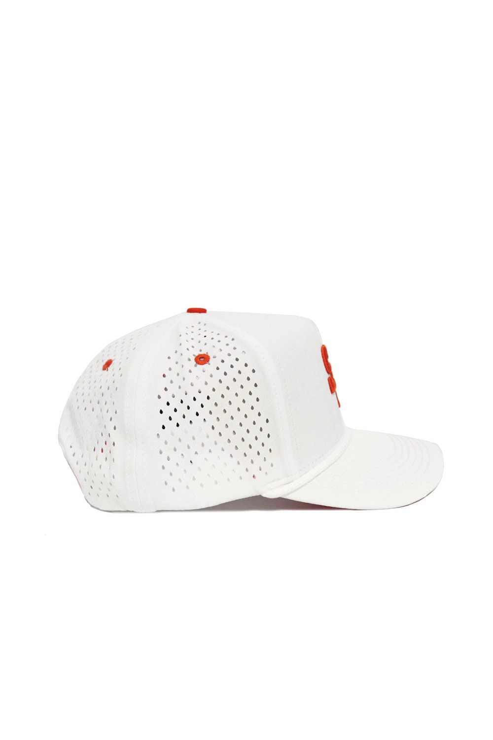The Sam Houston State Gameday Hat is a white baseball cap with red accents, structured fit, and perforated side and back panels for ventilation. It features a snapback closure and is shown from a side angle on a plain white background.