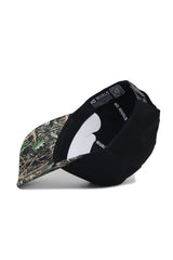 The Michigan State Camo Hat - Trailblazer Edition by No Rivals is a black, structured fit cap with a camo-patterned brim and "NO RIVALS" printed on the inner band, designed for style and comfort.
