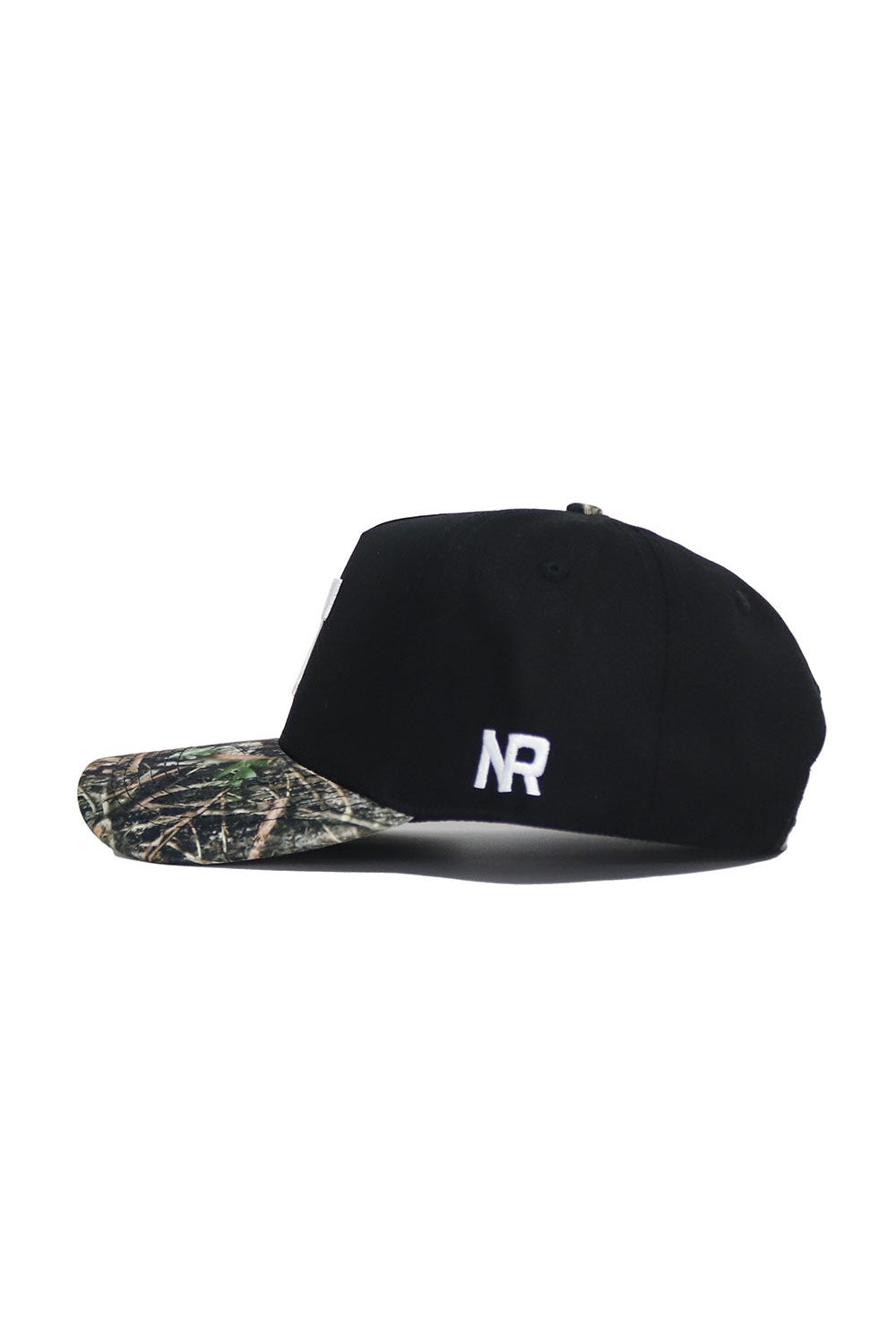 The No Rivals Tennessee Camo Hat - Trailblazer Edition is a black, structured fit hat with a camouflage design, made from high quality cotton and featuring a convenient snap back closure.
