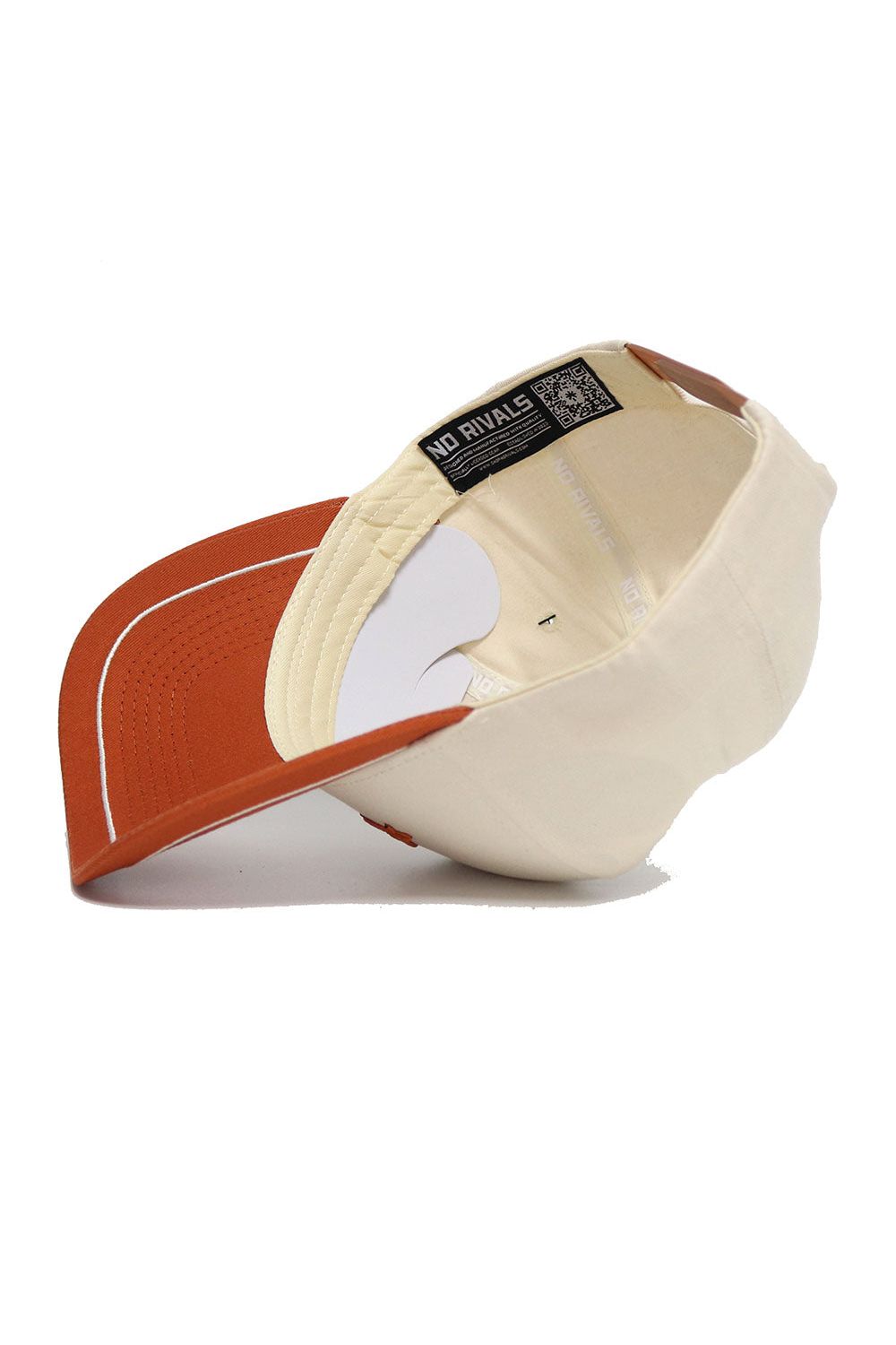The Austin ALOYO Hat by No Rivals is a white and orange snapback, crafted from high-quality cotton with a structured fit for lasting comfort and style.