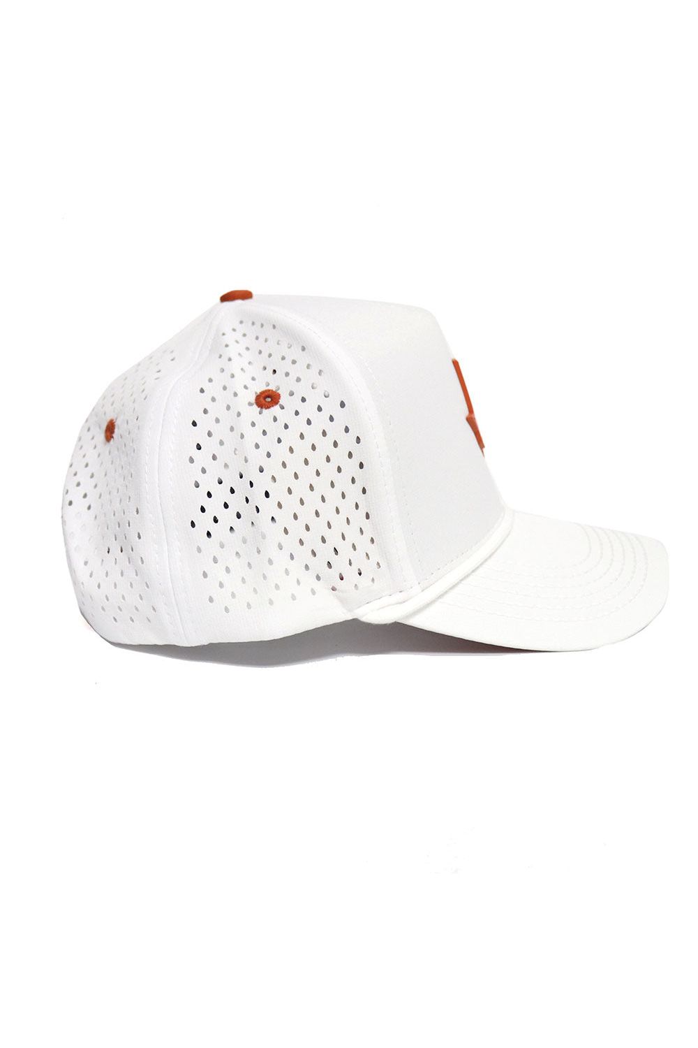 The No Rivals State of Texas Gameday Hat features a solid front panel, white mesh snap back design, curved bill, orange button and eyelets, and is made from a polyester-cotton blend—ideal for your gameday look.