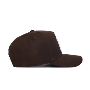 The Rutgers Americano Hat (B2B) is displayed from the side on a white background, featuring a brown cotton build, flat bill, structured fit, and distinct stitching details.