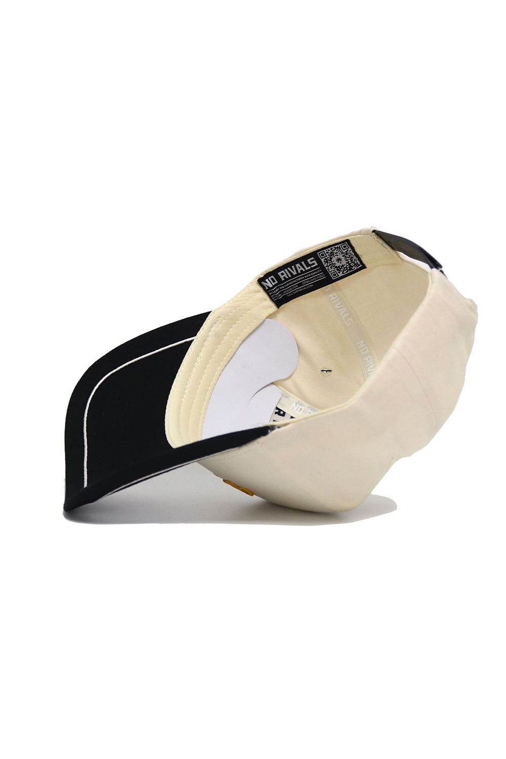 The Mizzou Tigers ALOYO Hat by No Rivals is shown inside-out, highlighting its black trim, white stitching, NO RIVALS label, and adjustable snapback for a one-size-fits-most fit.